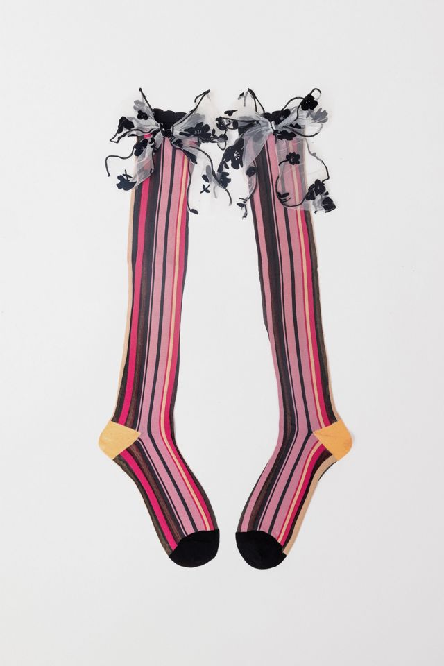 Sock Candy Parisian Stripe Bow Knee High Sheer Sock #1