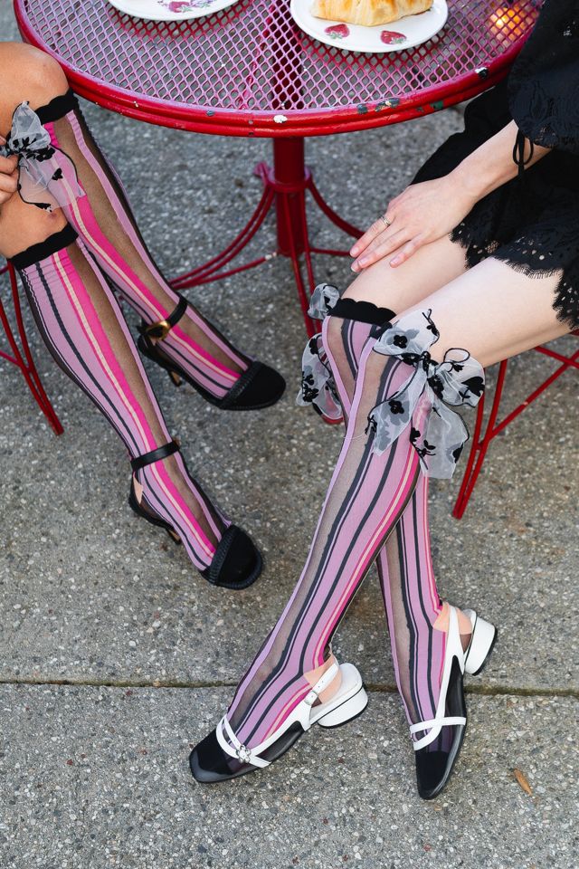 Sock Candy Parisian Stripe Bow Knee High Sheer Sock #4