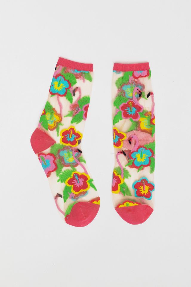 Sock Candy Flamingo Floral Sheer Sock #1