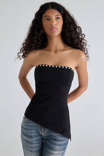 UO Afterparty Studded Asymmetric Side-Slit Tube Top