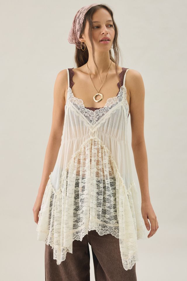 Out From Under Waterfall Asymmetric Tiered Ruffle Lace Slip #1