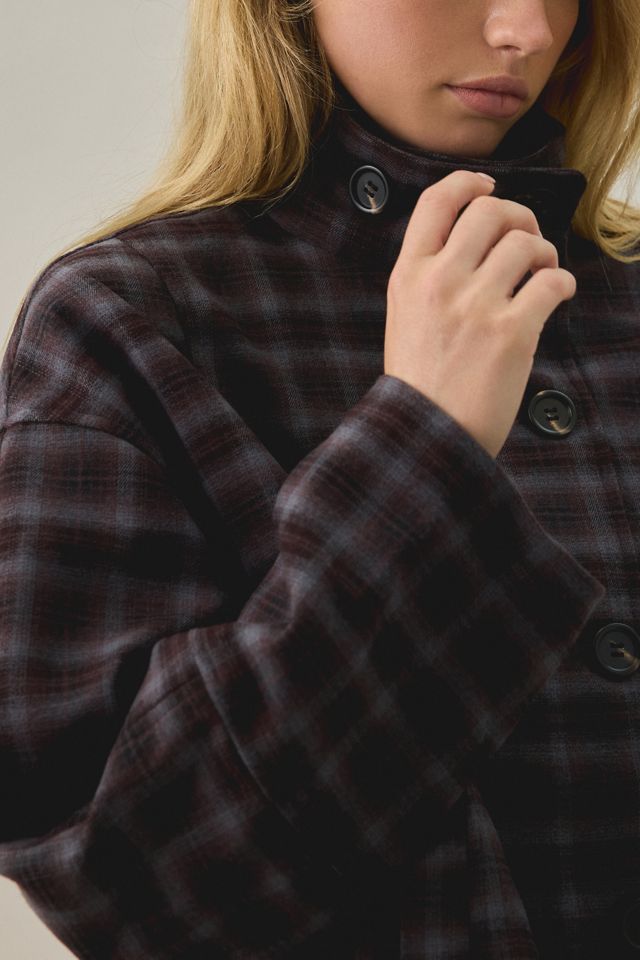 Daisy Street Toffee Check Double-Breasted Funnel Neck Coat #1
