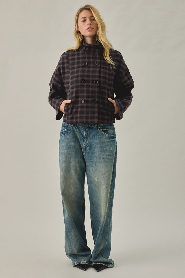 Daisy Street Toffee Check Double-Breasted Funnel Neck Coat #2