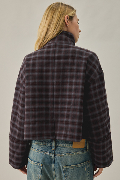 Daisy Street Toffee Check Double-Breasted Funnel Neck Coat