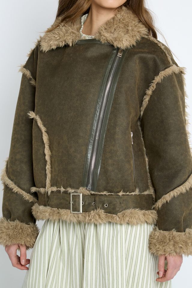 Daisy Street Suedette Faux Fur Trim Biker Jacket #2