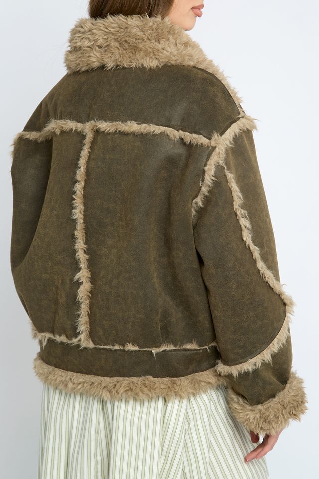 Daisy Street Suedette Faux Fur Trim Biker Jacket #3