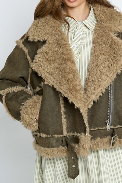Daisy Street Suedette Faux Fur Trim Biker Jacket