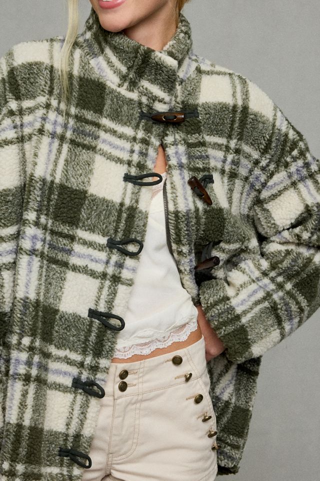 Daisy Street Ganache Girl Plaid Fleece Funnel Neck Jacket #2