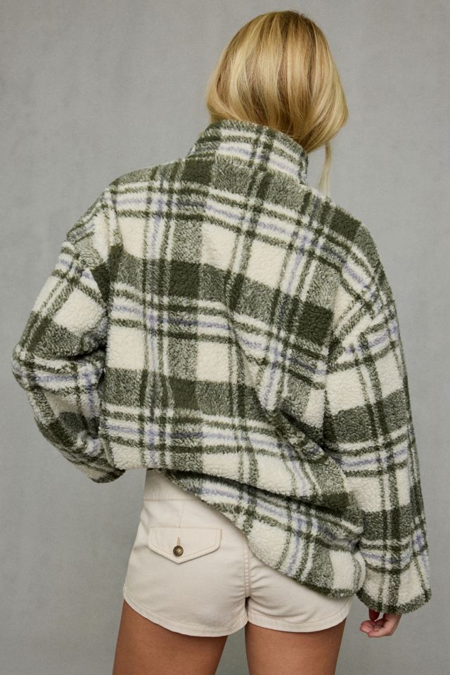 Daisy Street Ganache Girl Plaid Fleece Funnel Neck Jacket #3