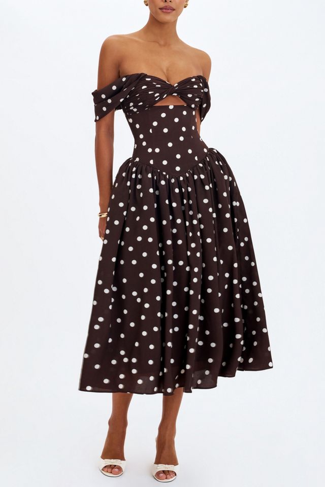 Miss Circle Xandie Polka Dot Off-Shoulder Midi Dress #1