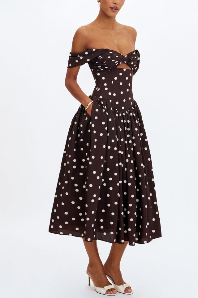 Miss Circle Xandie Polka Dot Off-Shoulder Midi Dress #3