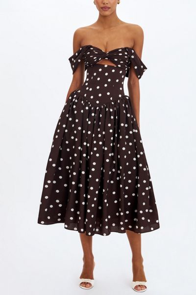 Miss Circle Rahma Polka Dot Drop Waist Midi Cotton Poplin Dress | Urban  Outfitters
