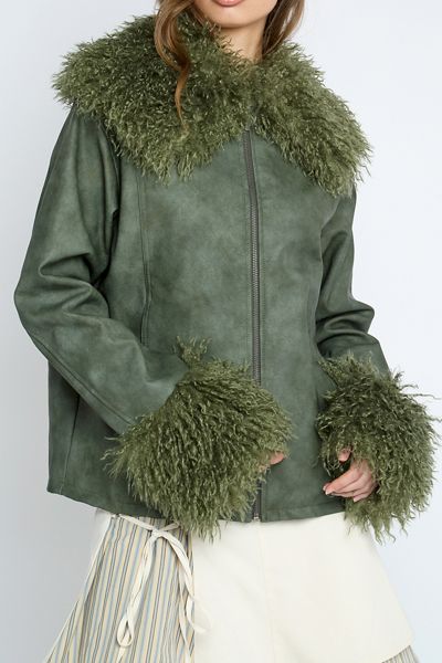 Daisy Street Frosted Faux Fur Trim Jacket