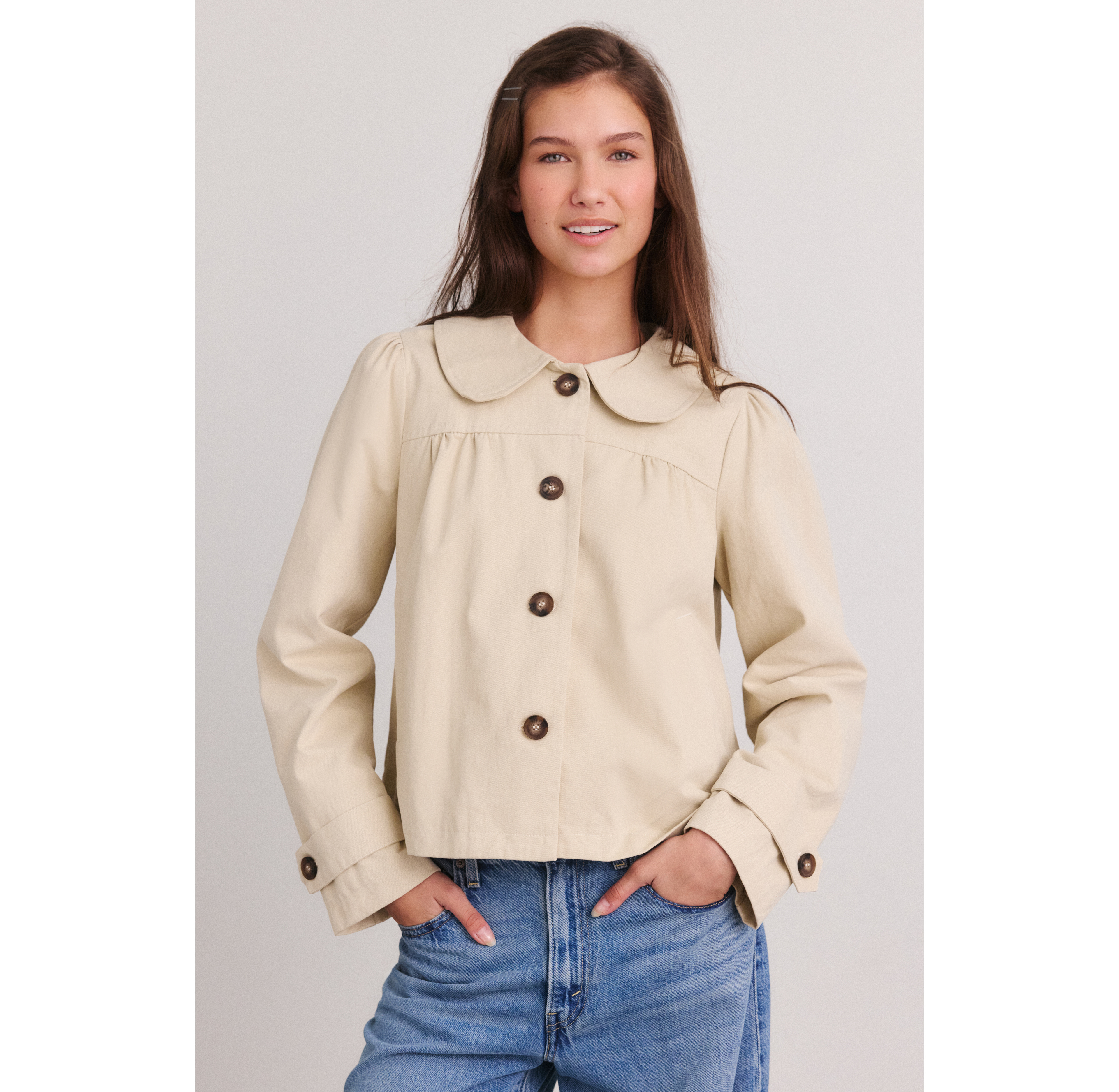 Daisy Street Creme Brulee Oversized Collar Trench Jacket