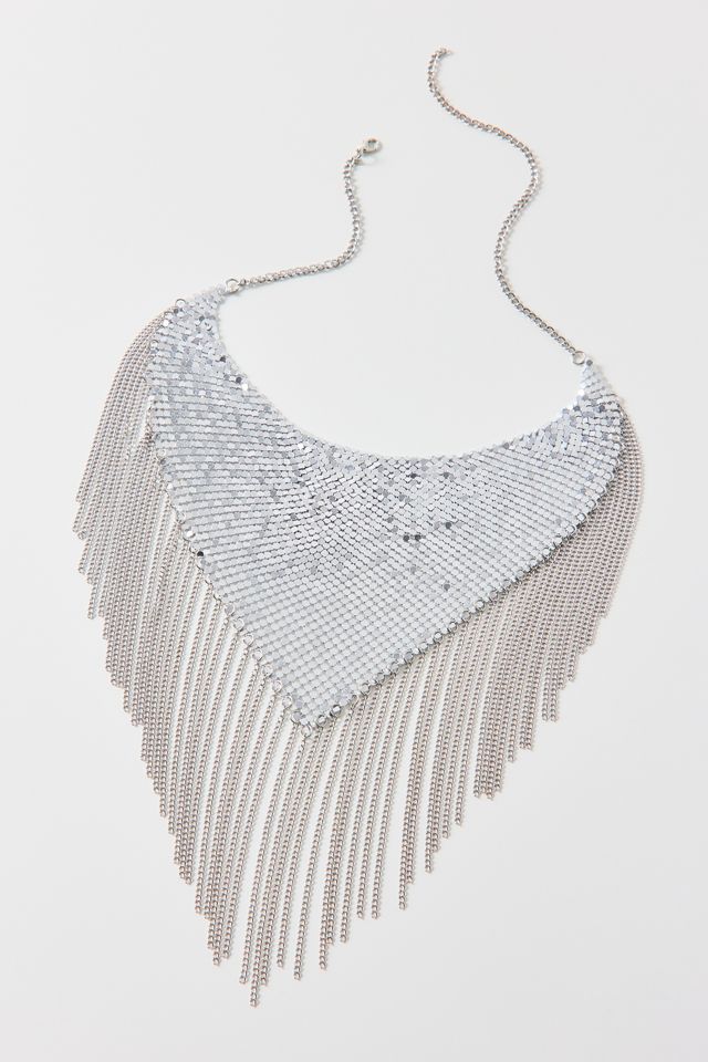Disco Fringe Chain Mail Bib Necklace #1