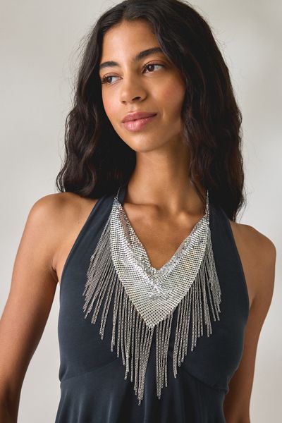Collier plastron en cotte de mailles à franges Disco