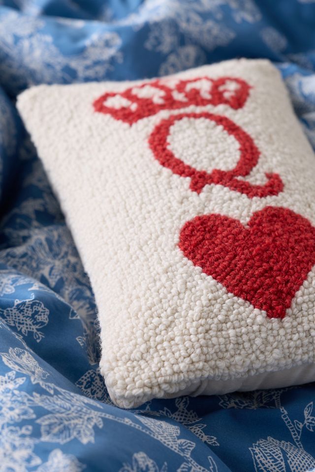 Poker Queen Tufted Wool Throw Pillow #1
