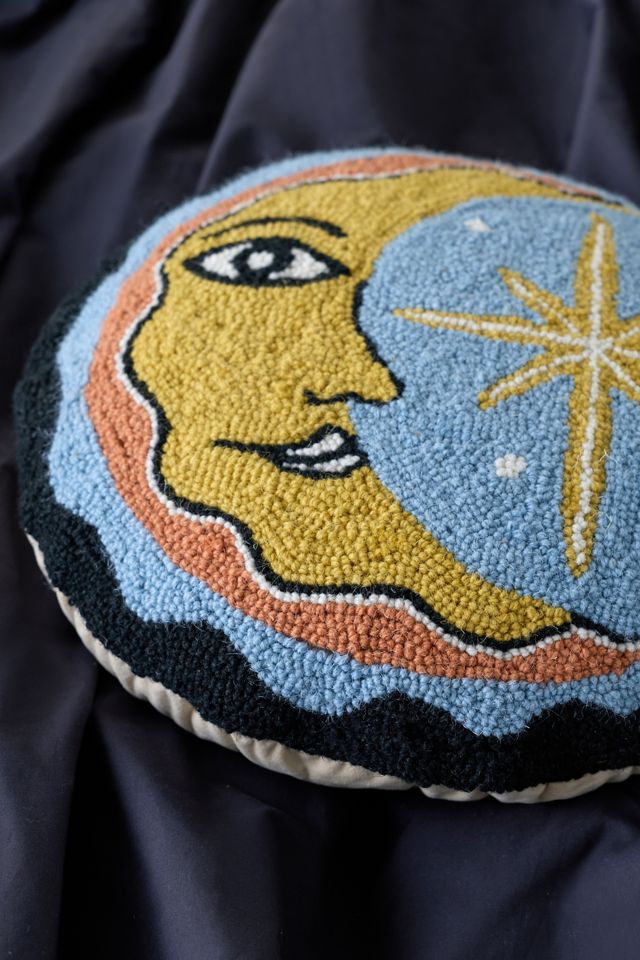 Celestial Moon Slice Round Tufted Wool Throw Pillow #1