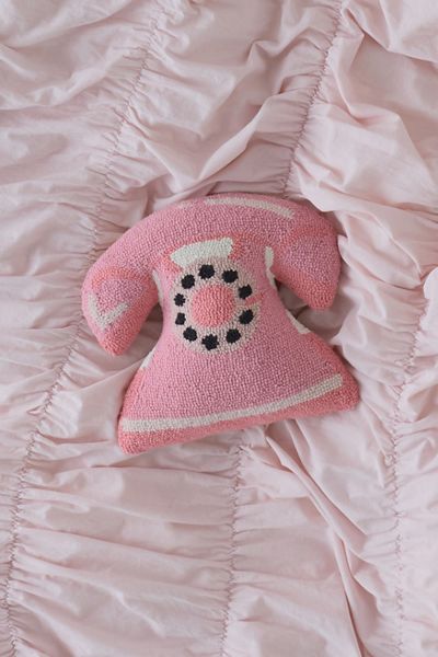Rotary Telephone Shaped Tufted Wool Throw Pillow
