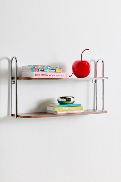 Boden Chrome 2-Tier Wall Shelf in Chrome/Dark Wood at Urban Outfitters