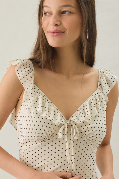Another Girl Polka Dot Asymmetric Ruffle Maxi Dress