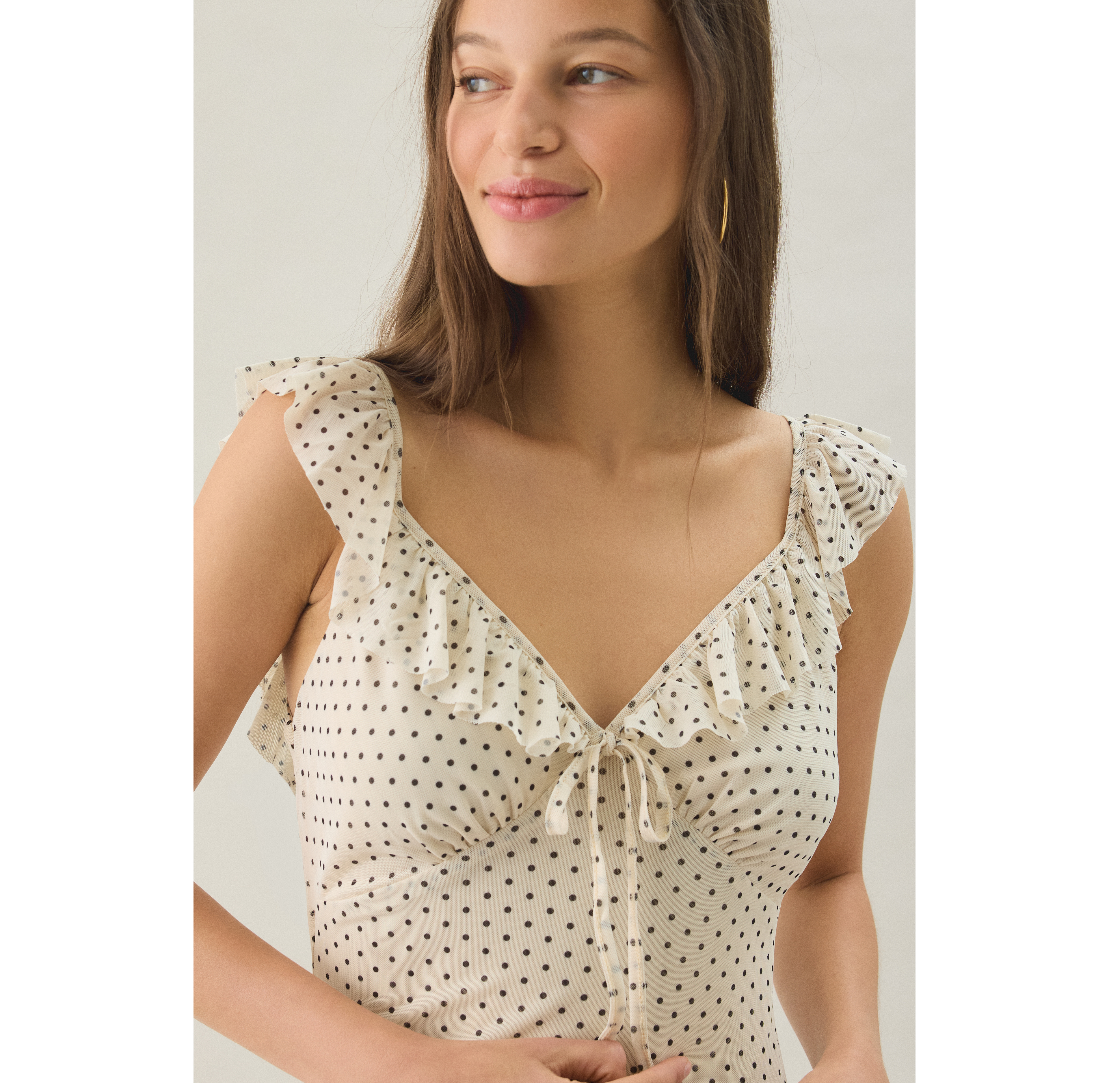 Another Girl Polka Dot Asymmetric Ruffle Maxi Dress