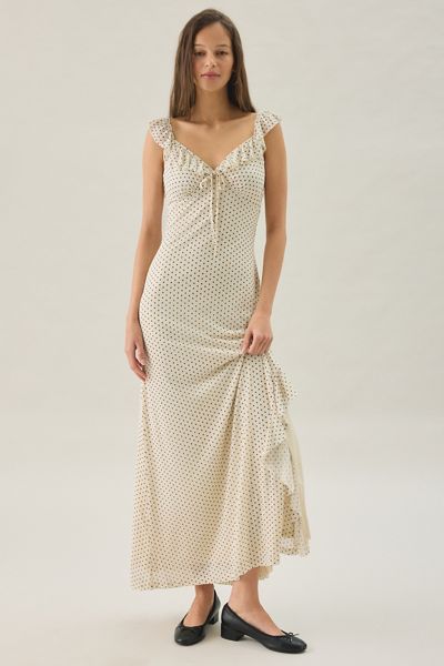 Another Girl Polka Dot Asymmetric Ruffle Maxi Dress