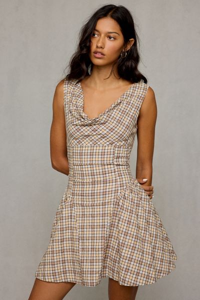 Another Girl Poet Plaid Cowl Neck Mini Dress