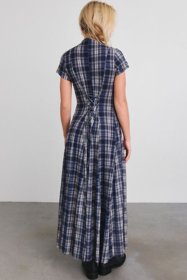 Another Girl Plaid Mesh Tie-Back Godet Maxi Dress #2
