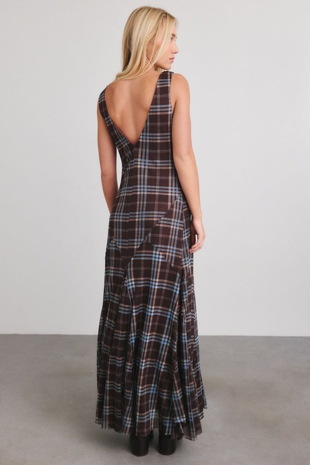 Another Girl Plunging Plaid Mesh Drop Waist Maxi Dress #3