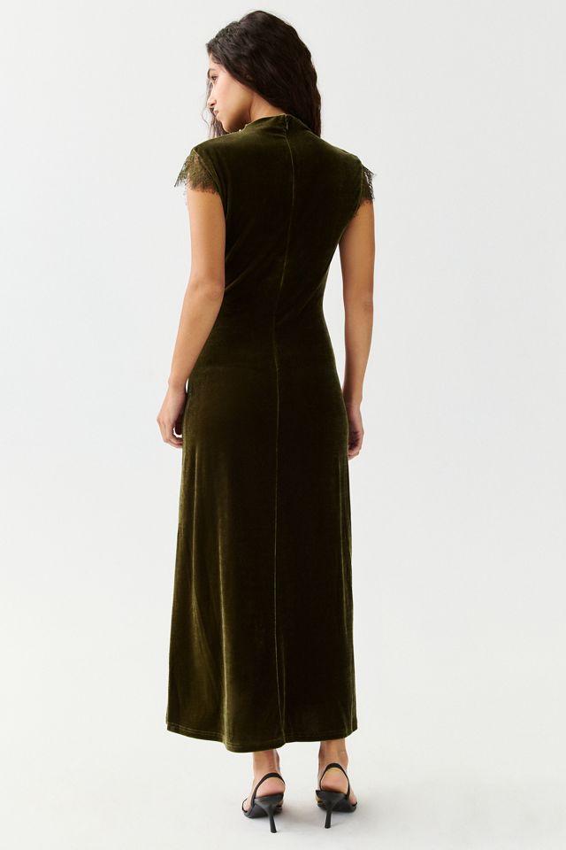 Another Girl Draped Mock Neck Lace Trim Velvet Maxi Dress #2