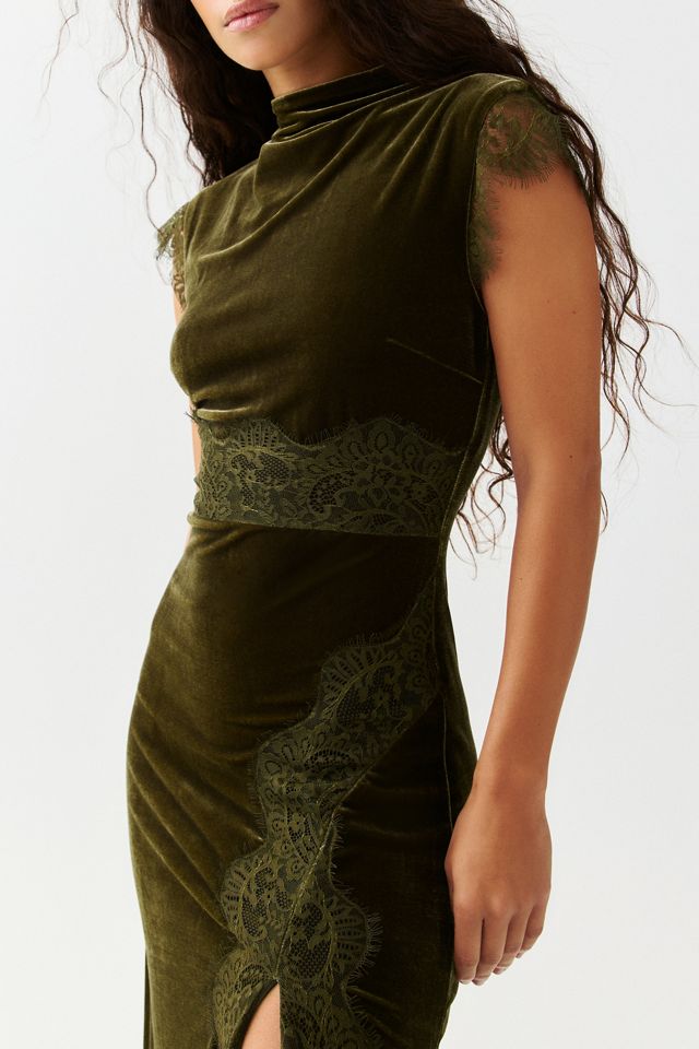 Another Girl Draped Mock Neck Lace Trim Velvet Maxi Dress #3
