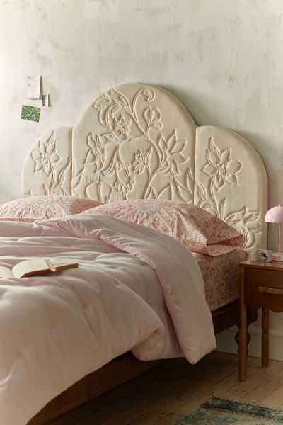 Floral Embroidered Velvet Floating Headboard