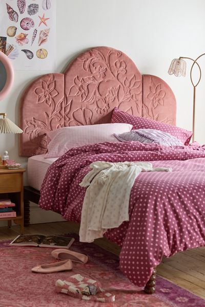 Floral Embroidered Velvet Floating Headboard