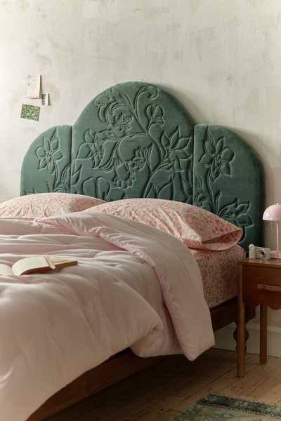 Floral Embroidered Velvet Floating Headboard in Emerald at Urban Outfitters