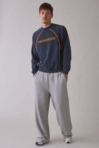 Iets Frans . … Logo Paneled Crew Neck Sweatshirt In Navy, Men's At Urban Outfitters In Blue