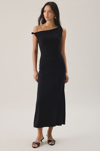 NIA Carmella Asymmetric Off-The-Shoulder Midi Dress