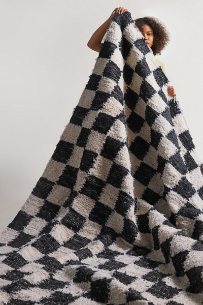 Checkerboard Woven Shag Rag Rug in Black/White at Urban Outfitters