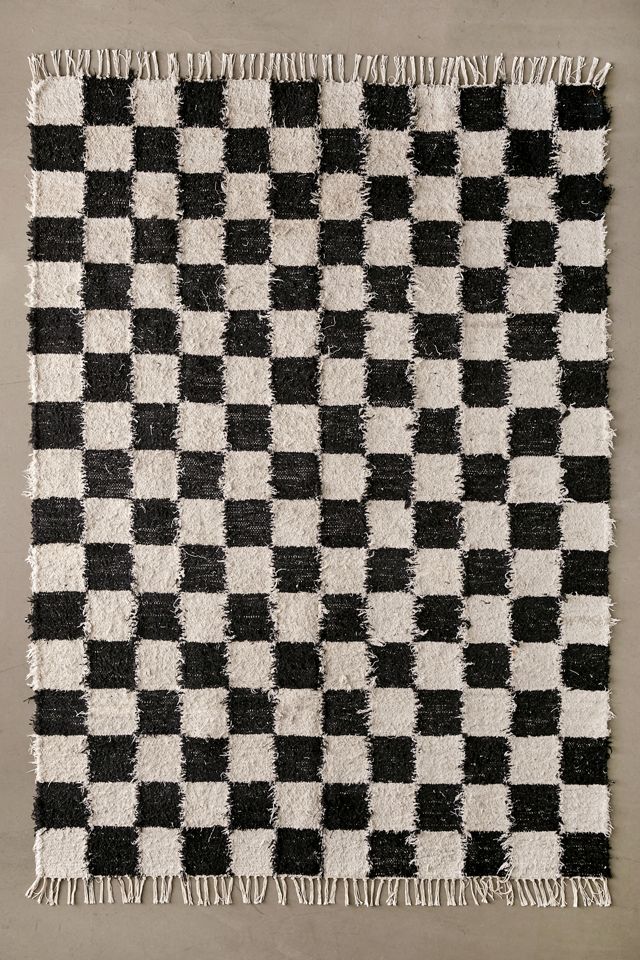 Checkerboard Woven Shag Rag Rug #1
