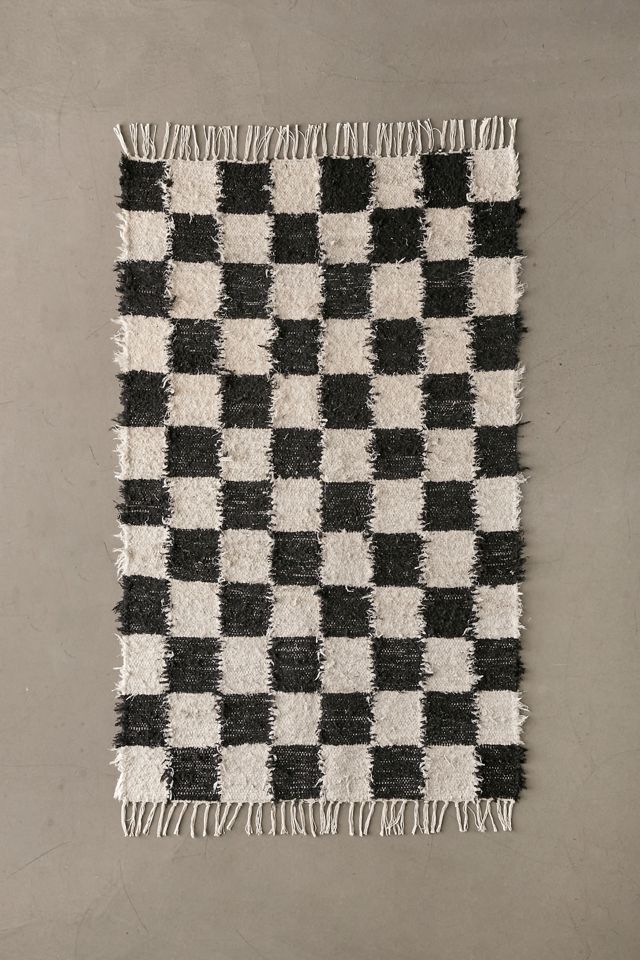 Checkerboard Woven Shag Rag Rug #2