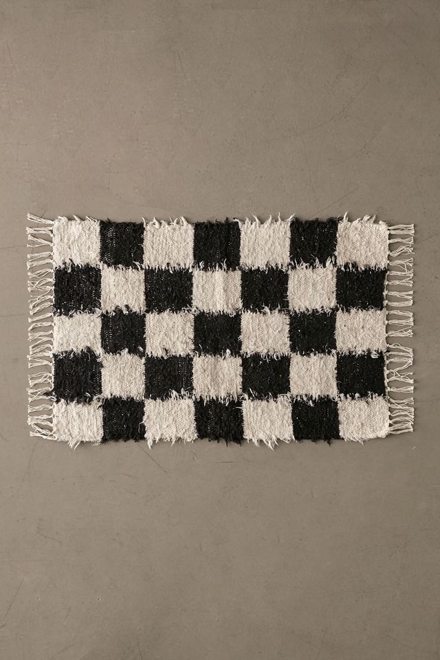 Checkerboard Woven Shag Rag Rug #3