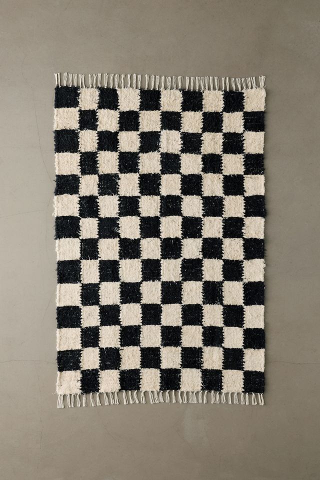 Checkerboard Woven Shag Rag Rug #5