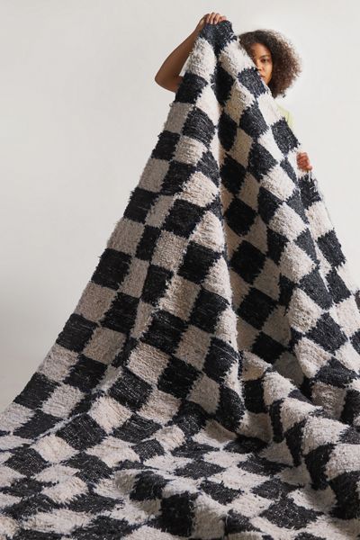 Checkerboard Woven Shag Rag Rug