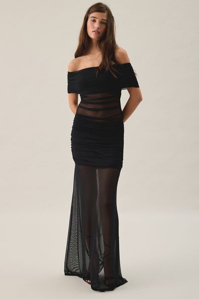 NIA Willow Illusion Sheer Mesh Off-The-Shoulder Maxi Dress
