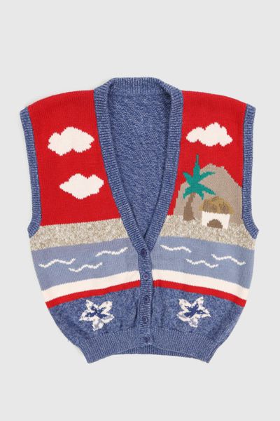 Vintage Beach Pattern Cardigan Sweater Vest