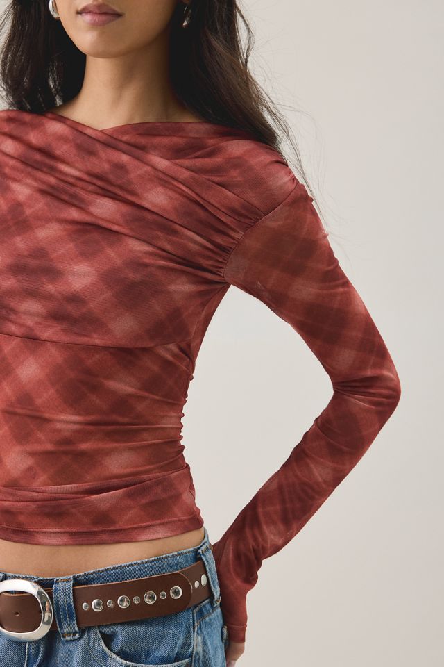 NIA Aria Semi-Sheer Mesh Boatneck Long Sleeve Top #2