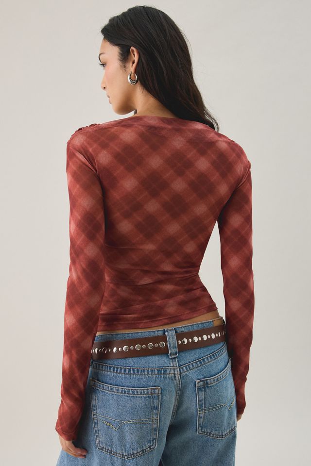 NIA Aria Semi-Sheer Mesh Boatneck Long Sleeve Top #4