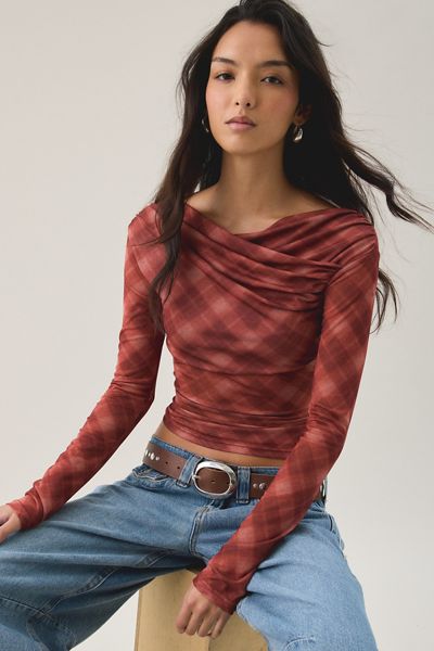 NIA Aria Semi-Sheer Mesh Boatneck Long Sleeve Top