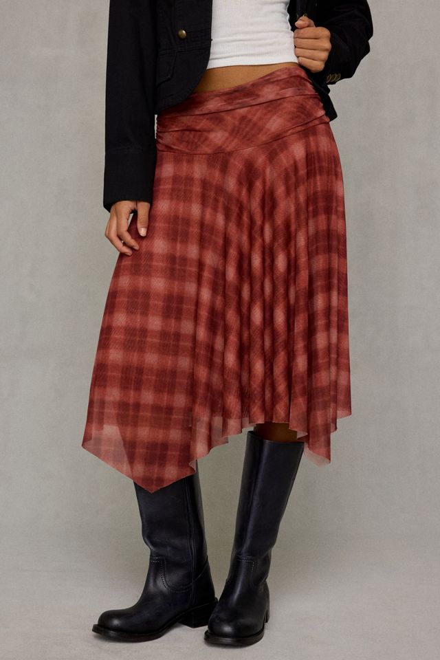 NIA Eme Asymmetric Hanky Hem Plaid Midi Skirt #1