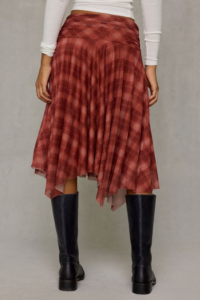 NIA Eme Asymmetric Hanky Hem Plaid Midi Skirt #3